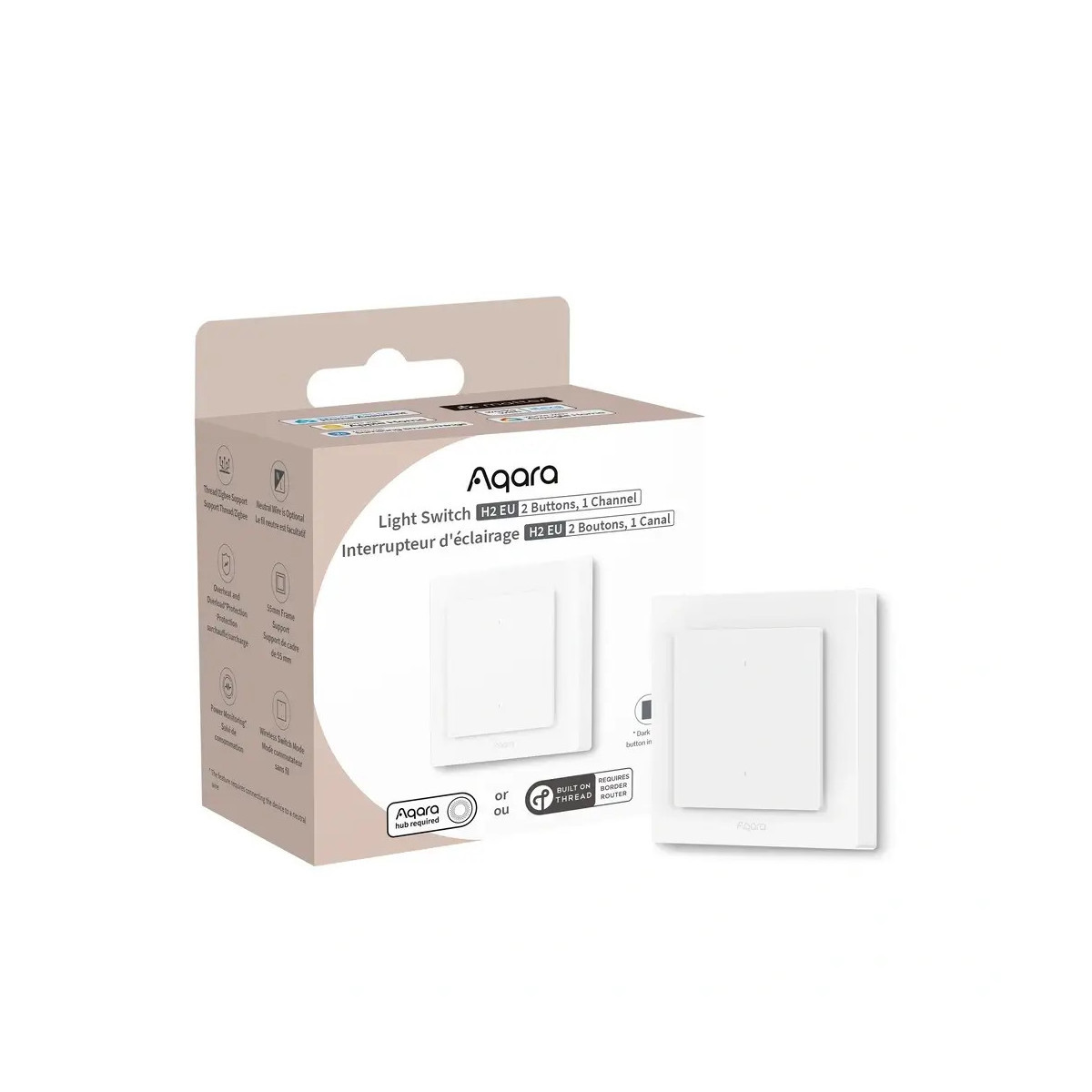 intrerupator inteligent aqara light switch h2 eu (2 butoane, 1 canal) (ws-k07d) , zigbee si thread